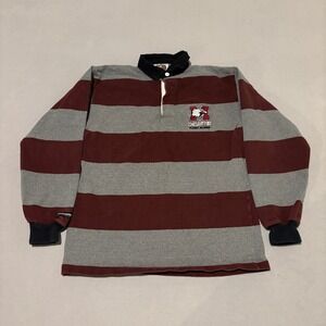 Barbarian McMaster Polo Rugby Shirt Mens Medium Maroon Grey Striped Preppy